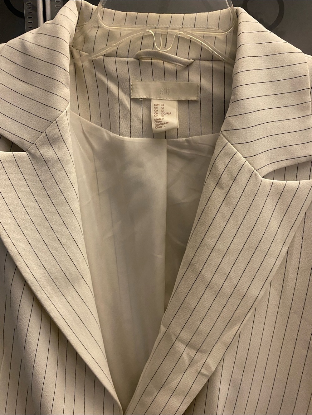 H&M Cream Pinstripe Blazer Lightweight with Lined interior